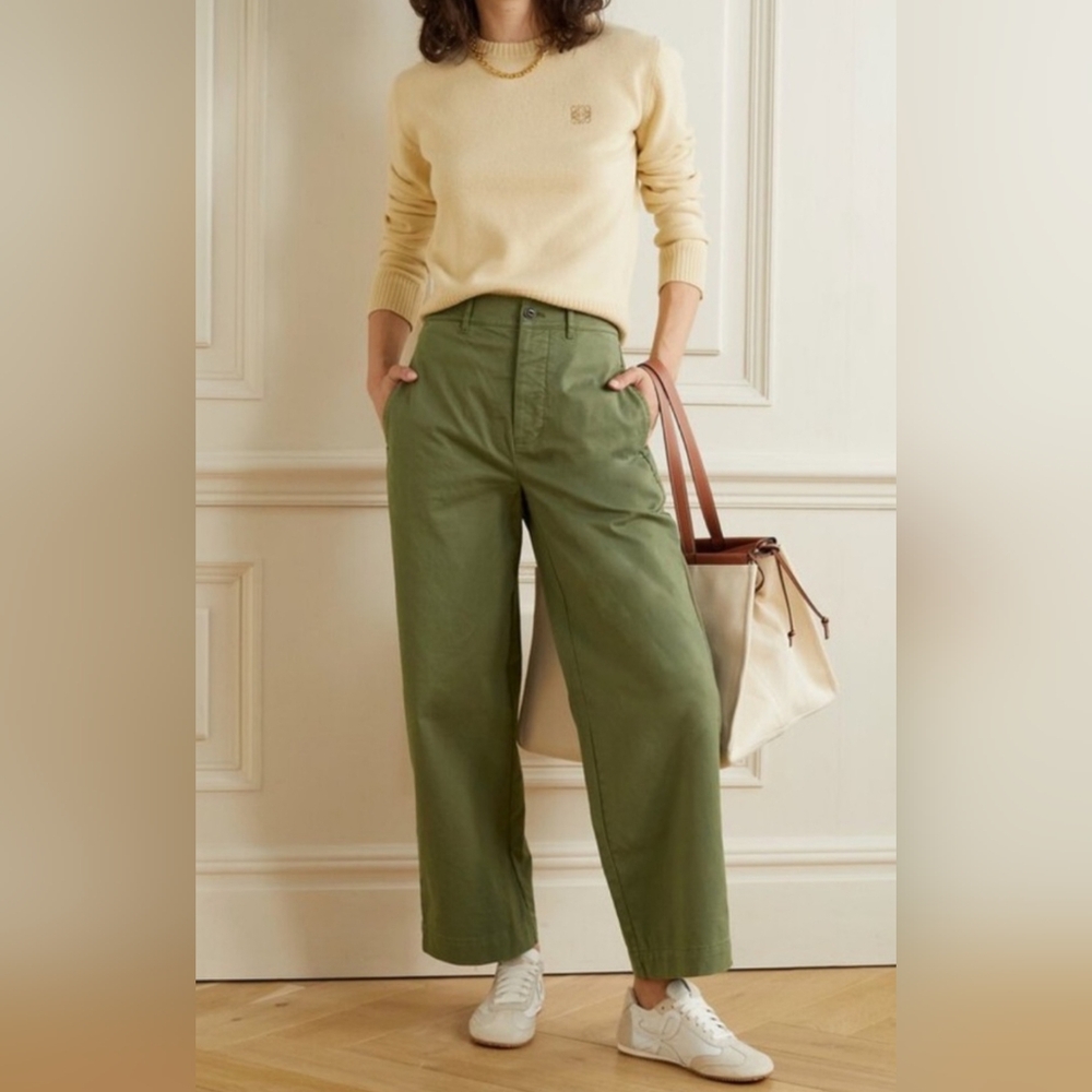 Alex Mill Kelly Wide Leg Chino Pants Army Green Crop Cotton Twill Womens Size 6
